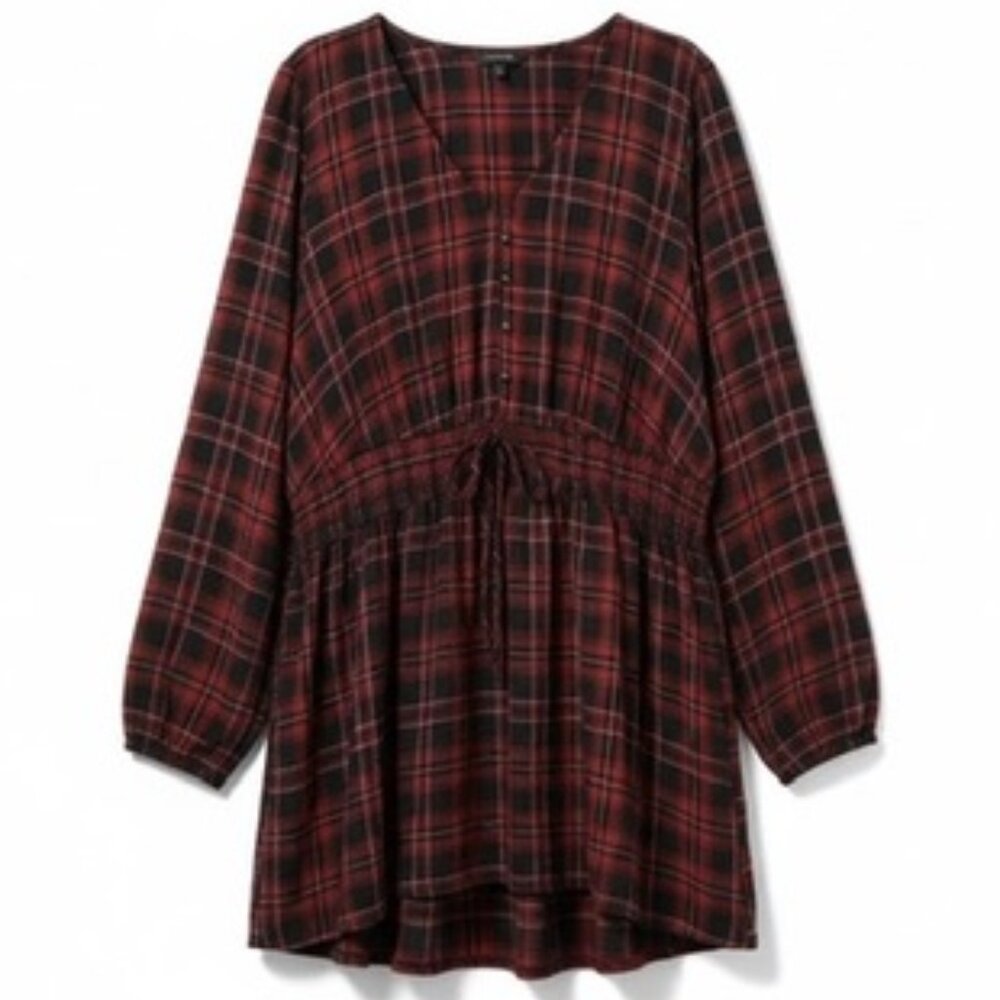 NWT Torrid Babydoll Crinkle Flannel Gauze Smocked Tie Waist Black/Red SZ 4 (26) - Picture 3 of 6